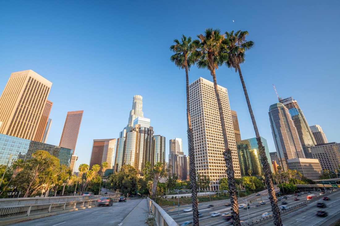 Downtown Los Angeles skyline at night
